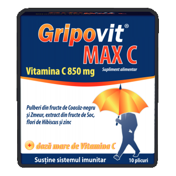 Gripovit Max C cu pulberi din fructe, 10 plicuri, Zdrovit