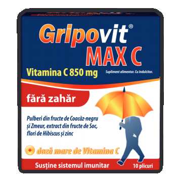 Gripovit Max C fara zahar, 10 plicuri, Zdrovit