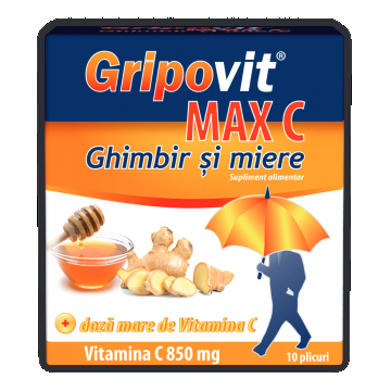 Gripovit Max C ghimbir si miere, 10 plicuri, Zdrovit