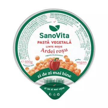 Pasta vegetala tartinabila din linte rosie cu ardei si ceapa VegieLife, 100g, SanoVita