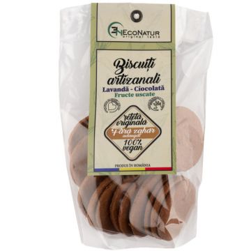 Biscuiti artizanali cu lavanda si ciocolata fara zahar, 150g, EcoNatur