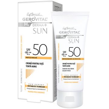 Crema pentru fata Gerovital H3 Derma+ Sun, cu SPF 50, 50 ml (Concentratie: Protectie solara, Culoare produse: tenta aurie)