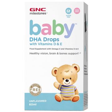 Baby DHA picaturi cu vitamina D si E pentru bebelusi, 60ml, GNC