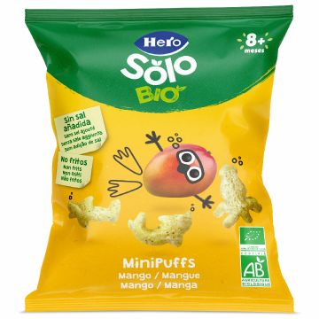 Snack eco din cereale cu mango Solo Minipuffs +8 luni, 18g, Hero Baby