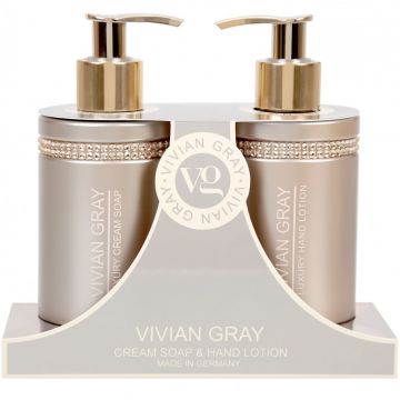 Set cadou Vivian Gray Brown Crystals, Unisex, Sapun lichid, 250 ml + Crema de maini, 250 ml