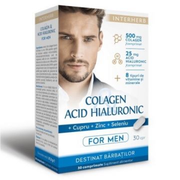 Interherb Colagen si acid hialuronic pentru barbati - 30 comprimate