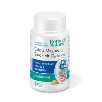 Rotta Natura Calciu-Magneziu-Zinc+Vitamina D2 naturala - 30 capsule