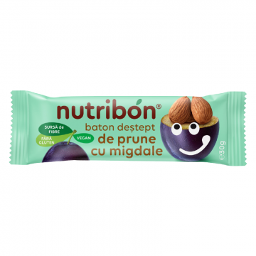 Baton vegan prune cu migdale, 30g, Nutribon