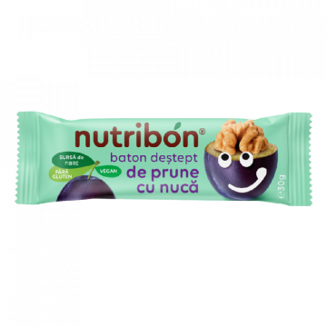 Baton vegan prune cu nuca, 30g, Nutribon