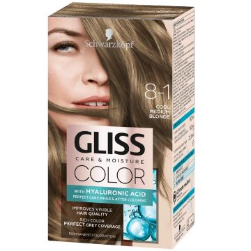 Vopsea de par Color 8-1 Blond Mediu Rece, 143ml, Gliss