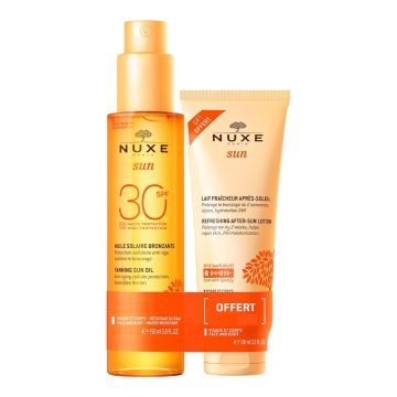 Set Ulei pentru bronzat cu protectie solara SPF30 pentru fata si corp Nuxe Sun, 150 ml + Lotiune dupa expunere solara, 100 ml