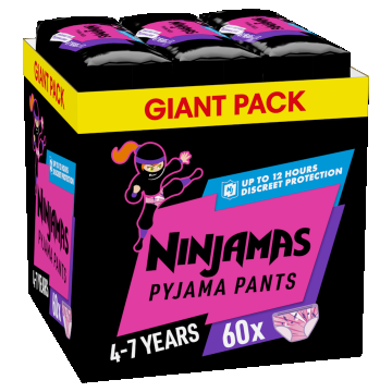 Scutece-chilotel de noapte pentru fetite 4-7 ani 17-30kg, 60 bucati, Ninjamas
