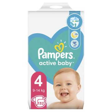 Scutece pentru copii Active Baby Mega Box Marimea 4 9 -14kg, 132 bucati, Pampers