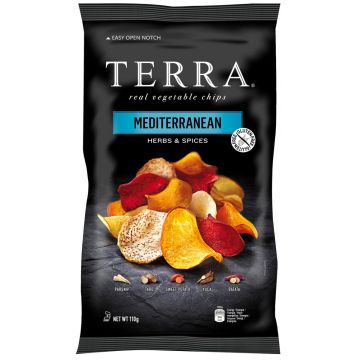 Chipsuri mediteranean cu usturoi si ierburi aromate, 110g, Terra