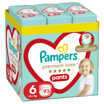 Scutece-chilotel Premium Care Pants XXL Box Marimea 6 pentru 15 kg+, 93 bucati, Pampers