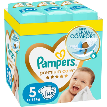 Scutece Premium Care XXL Marimea 5 pentru 11-16 kg, 148 bucati, Pampers