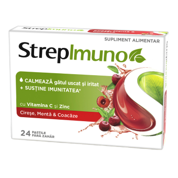 StrepImuno cu cirese, menta si coacaze, 24 pastile de supt, Reckitt