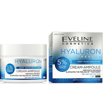 Crema hidratanta pentru ten uscat si foarte uscat, Hyaluron Therapy Eveline Cosmetics, 50 ml