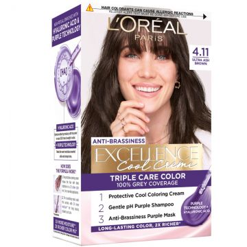 Vopsea de par permanenta Excellence Cool Creme 4.11 Saten Ultra-Cenusiu, 192ml, L'Oreal Paris