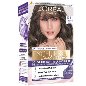 Vopsea de par permanenta Excellence Cool Creme 6.11 Blond Inchis Ultra-Cenusiu, 192ml, L'Oreal Paris