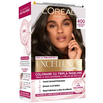 Vopsea de par permanenta Excellence Creme 400 Saten Inchis Natural, 192ml, L'Oreal Paris