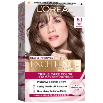 Vopsea de par permanenta Excellence Creme 6.1 Blond Inchis Cenusiu, 192ml, L'Oreal Paris