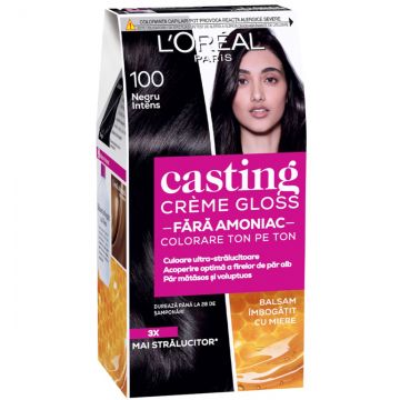 Vopsea de par semi-permanenta fara amoniac Casting Creme Gloss 100 Black Licorice, 180ml, L'Oreal Paris