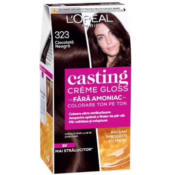 Vopsea de par semi-permanenta fara amoniac Casting Creme Gloss 323 Ciocolata Neagra, 180ml, L'Oreal Paris