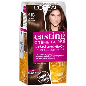 Vopsea de par semi-permanenta fara amoniac Casting Creme Gloss 418 Choco Mocha, 180ml, L'Oreal Paris