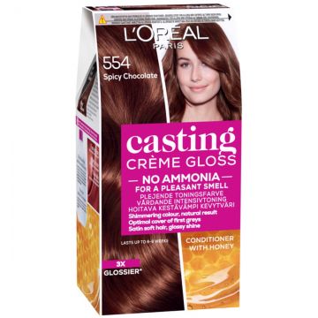 Vopsea de par semi-permanenta fara amoniac Casting Creme Gloss 554 Ciocolata cu Chili, 180ml, L'Oreal Paris