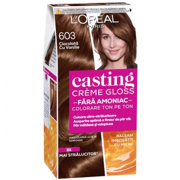 Vopsea de par semi-permanenta fara amoniac Casting Creme Gloss 603 Ciocolata cu Vanilie, 180ml, L'Oreal Paris