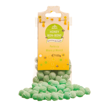 Bomboane perle miere, menta, 100g, Apidava