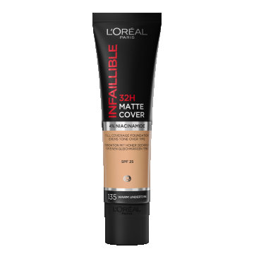 Fond de ten mat Infaillible 32H Matte Cover 135 Warm Undertone, 30ml, L'Oreal Paris