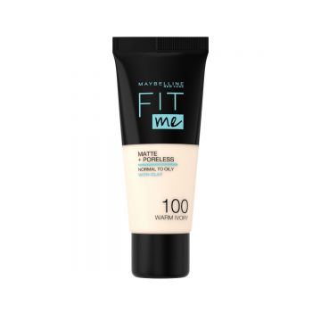 Fond de ten Matte & Poreless 100 Warm Ivory Fit Me, 30ml, Maybelline