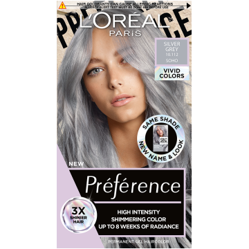 Vopsea de par permanenta cu amoniac Preference Vivid Colours 10.112 Silver Grey, 204ml, L'Oreal Paris