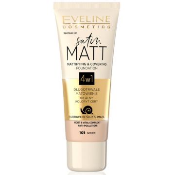 Fond de ten Satin Matt Mattifying & Covering 101 Ivory, 30ml, Eveline Cosmetics