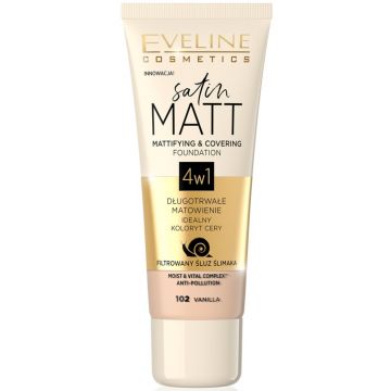 Fond de ten Satin Matt Mattifying & Covering 102 Vanilla, 30ml, Eveline Cosmetics