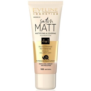 Fond de ten Satin Matt Mattifying & Covering 103 Natural, 30ml, Eveline Cosmetics