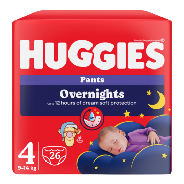 Scutece chilotel de noapte Overnights, Nr.4, 9-14 kg, 26 bucati, Huggies