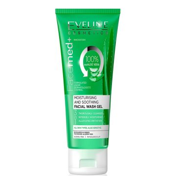 Gel pentru curatarea fetei, Eveline Cosmetics Facemed+ cu Aloe Vera, Moisturising and Soothing 3in1, 150 ml