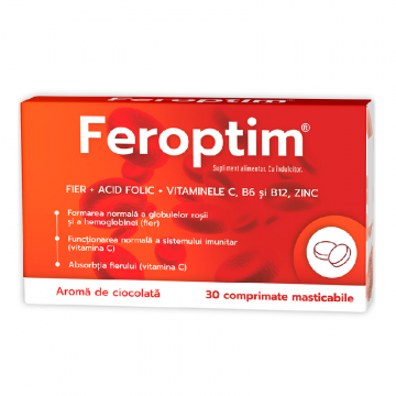 Feroptim cu aroma de ciocolata, 30 comprimate masticabile, Zdrovit