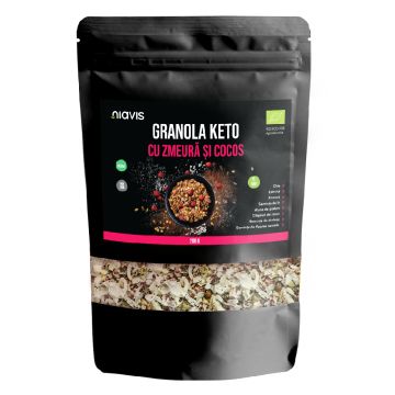 Granola keto cu zmeura si cocos ecologica, 200g, Niavis