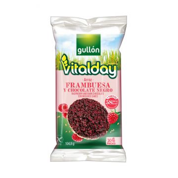 Orez expandat fara gluten cu ciocolata neagra si zmeura Vitalday, 104.8g, Gullon