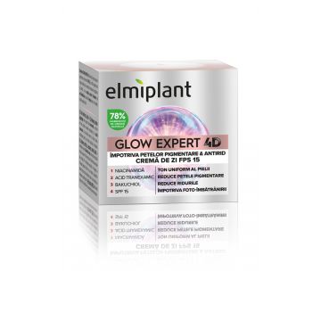 Crema de zi impotriva petelor pigmentare si antirid Glow Expert 4D, 50ml, Elmiplant