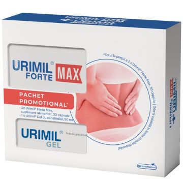 Pachet Urimil Forte Max + Urimil Gel cu canabidiol, 2 x 30 capsule + 50ml, NaturPharma