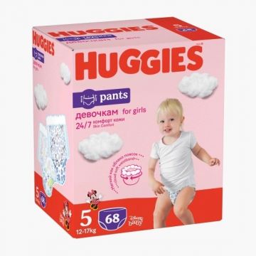 Scutece-chilotel Pants Box Marimea 5 pentru fetite de 12-17kg, 68 bucati, Huggies