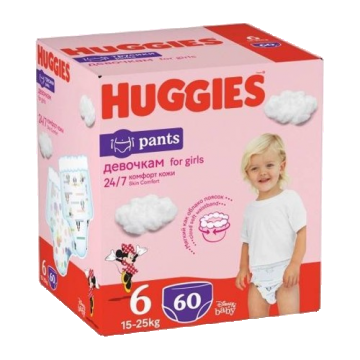 Scutece-chilotel Pants Box Marimea 6 pentru fete de 15-25kg, 60 bucati, Huggies