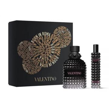 Set cadou Valentino Uomo Born in Roma, Apa de toaleta, Barbati. 100 ml + 15 ml