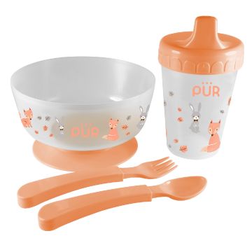 Set pentru masa bol cu tacamuri si cana piersica +6, 1 bucata, PUR