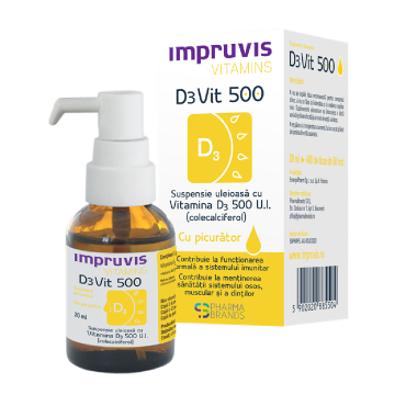 Suspensie uleioasa cu Vitamins D3Vit 500UI Drops, 20ml, Impruvis